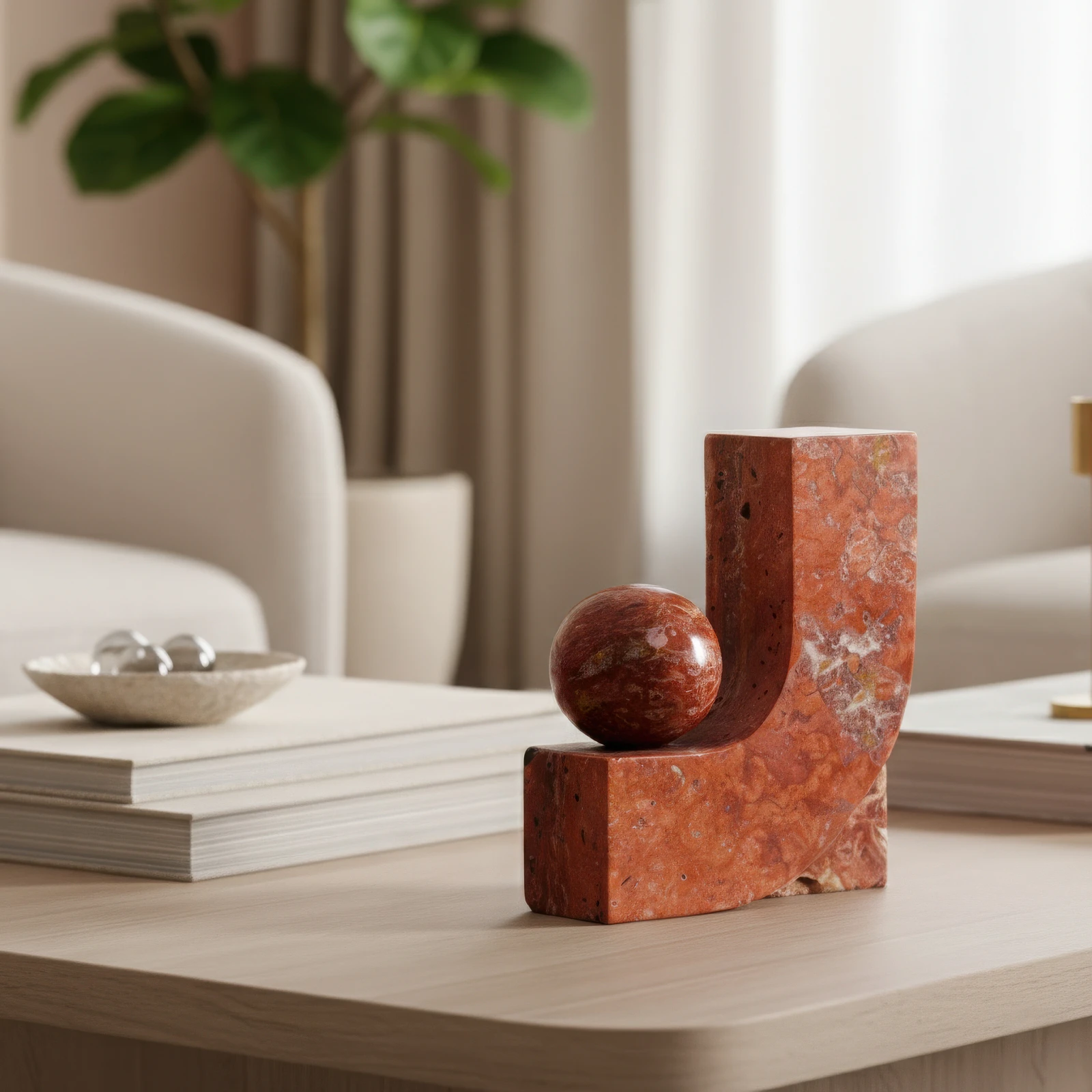 Geometric Red Marble Sculpture